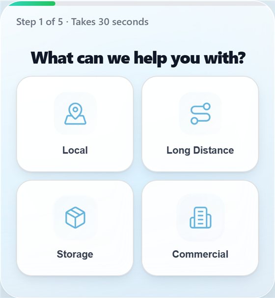 dibs quote form, first step with four service buttons